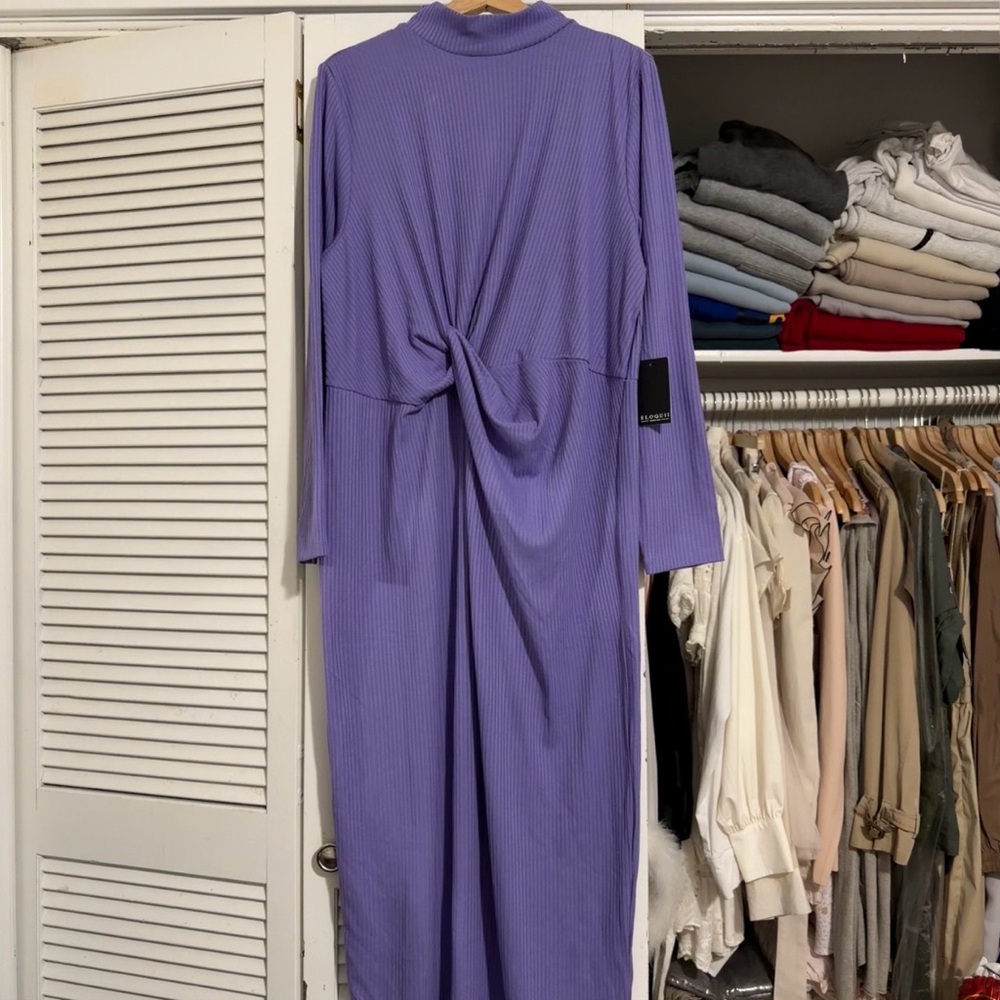 Eloquii Ribbed Twist Waist Midi Dress | Lilac | 22/24 | NWT